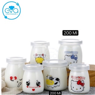 Hộp 12 Hũ Thuỷ Tinh Đựng sữa chua khổng Lồ In Hình Cute 200 Ml