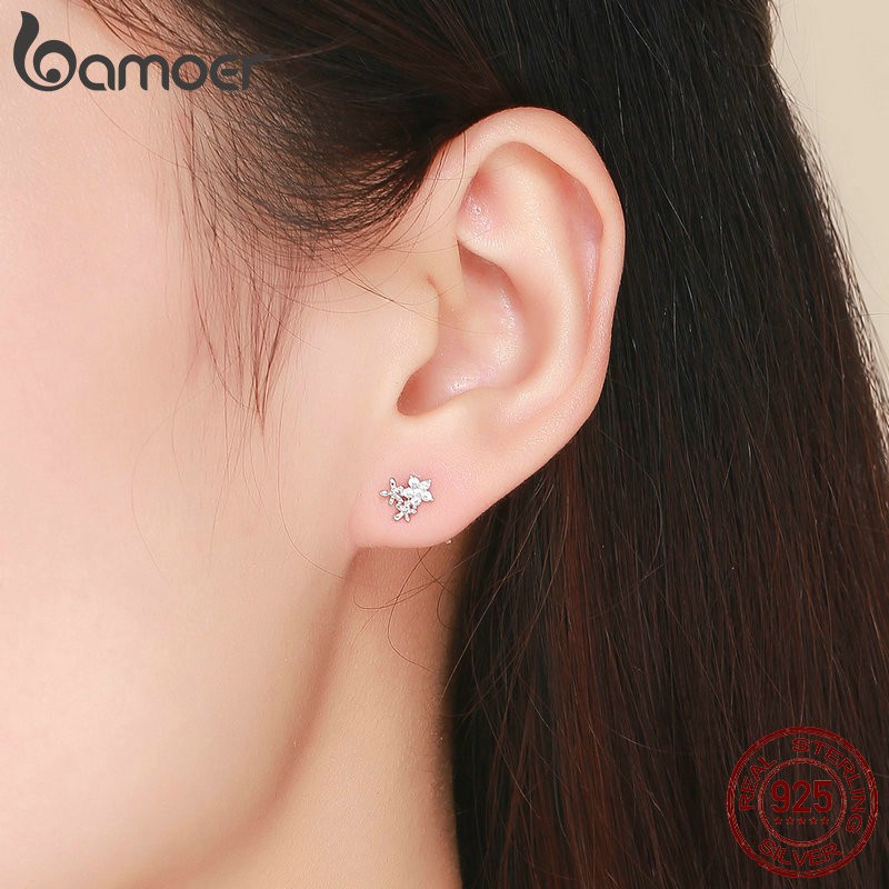 Khuyên Tai Bamoer Bse030 Bạc Đính Đá Pha Lê Zircon Sang Trọng Cho Nữ