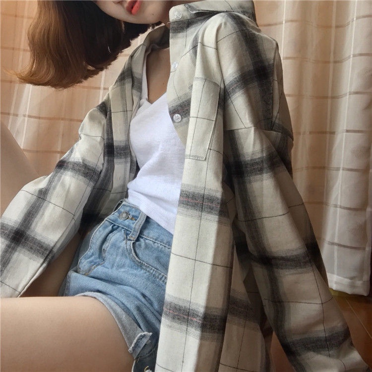 Áo Sơ Mi Tay Dài Dáng Rộng Họa Tiết Kẻ Sọc Thời Trang