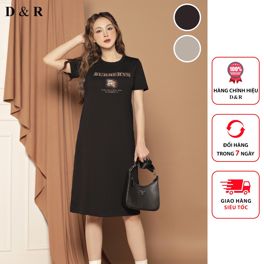 Đầm thun suông bigsize đính cườm Quảng Châu cao cấp váy suông đi chơi dự tiệc thương hiệu thời trang D&R D132
