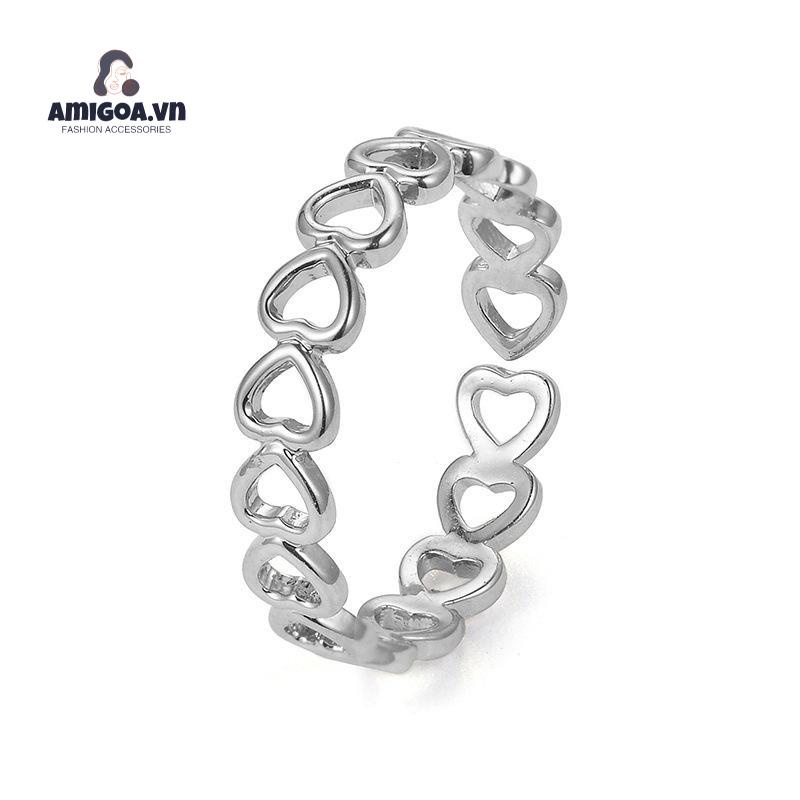 Nhẫn Mạ Đồng Họa Tiết Trái Tim Sáng Tạo Có Thể Điều Chỉnh Cho Nữ