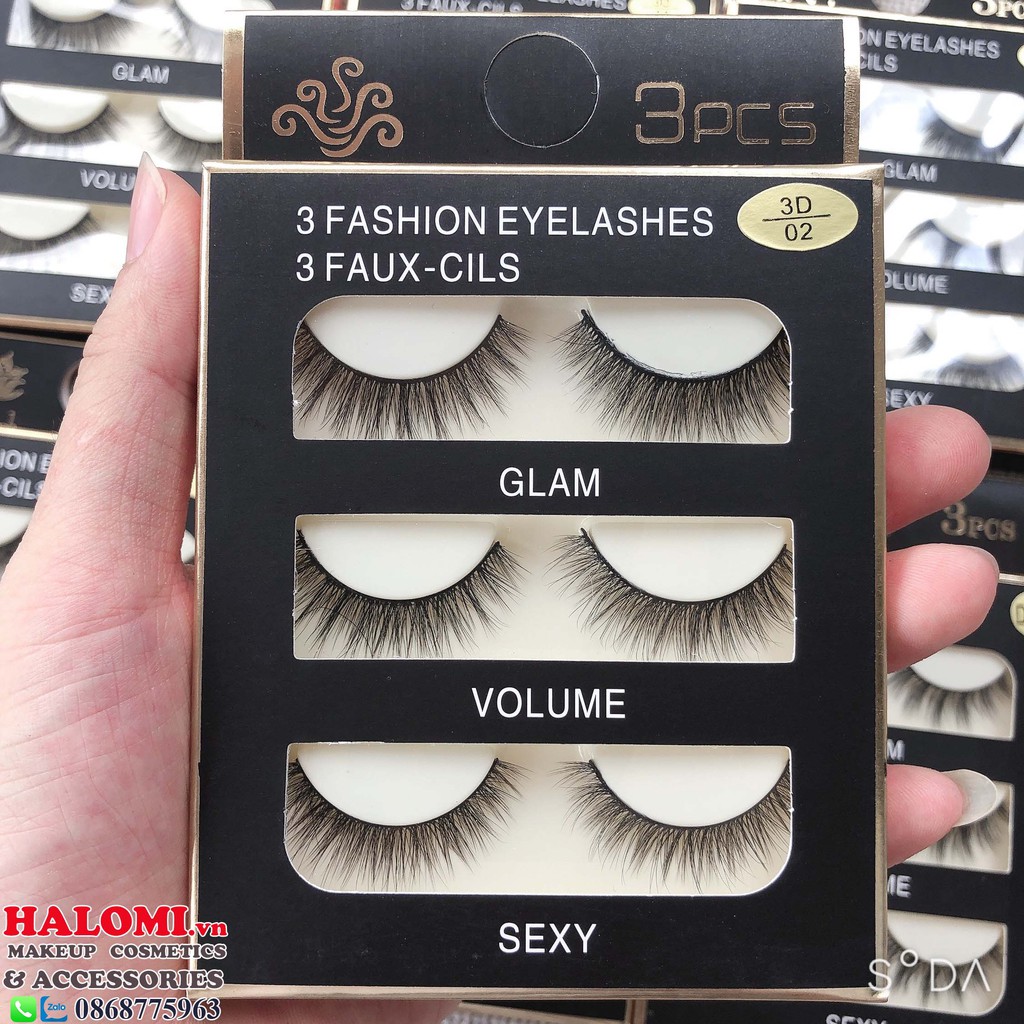 Mi chồn 3D các mã chính hãng HALOMI chuyên dùng cho makeup_Mi chồn 3D 3 đôi Fashion Eyelashes