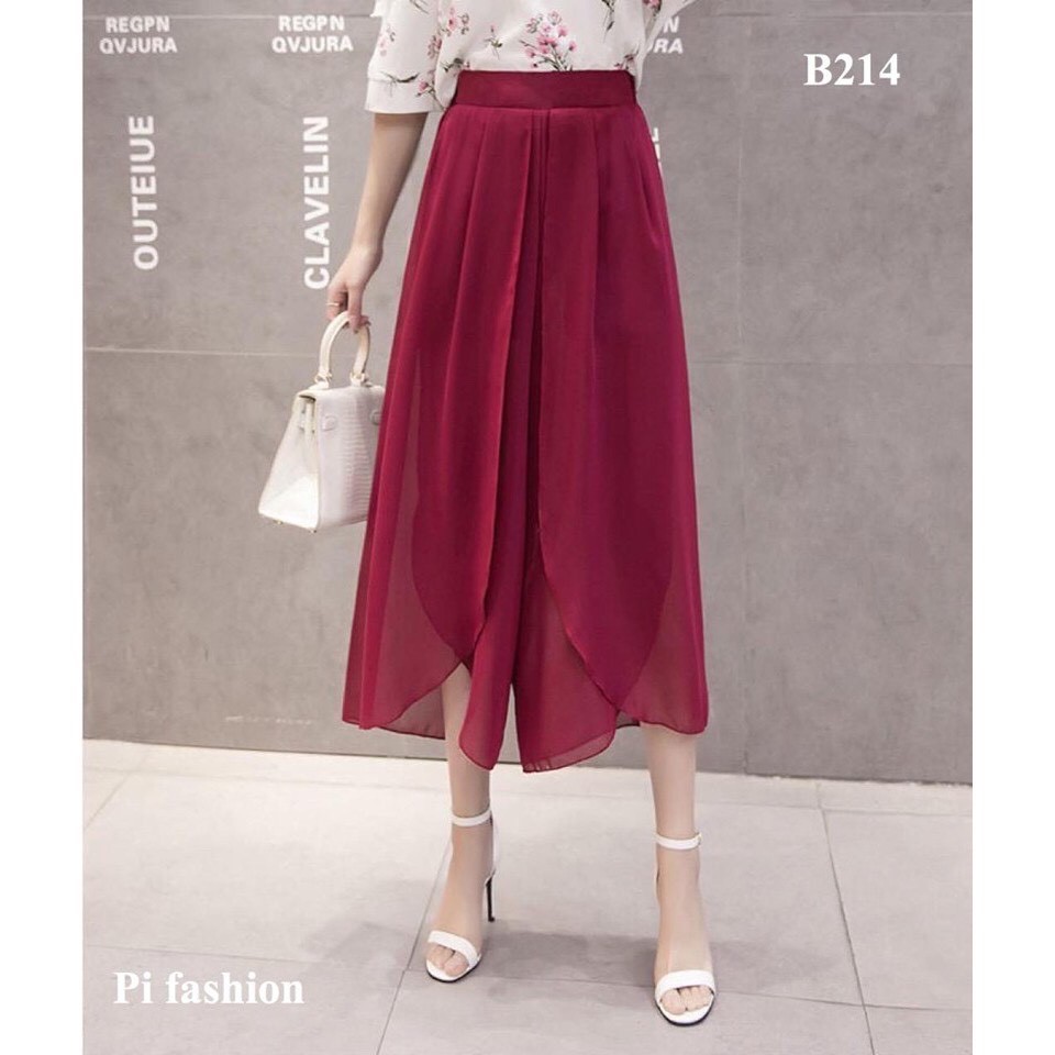 Quần voan ống suông xẻ tà, quần culottes