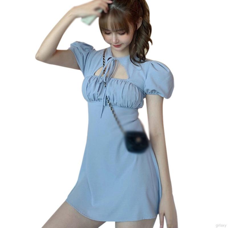 Đầm Nữ Ngắn Tay Thắt Nơ Cổ Thời Trang