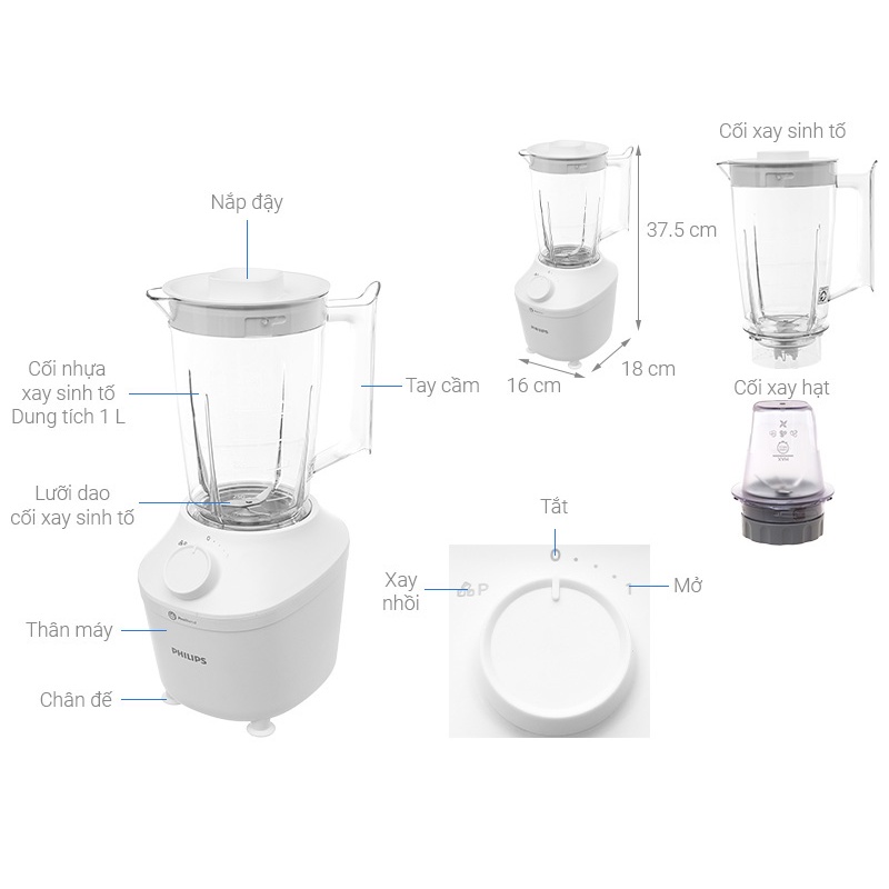 Máy xay sinh tố Philips HR2041/50, bảo hành chính hãng 24 tháng