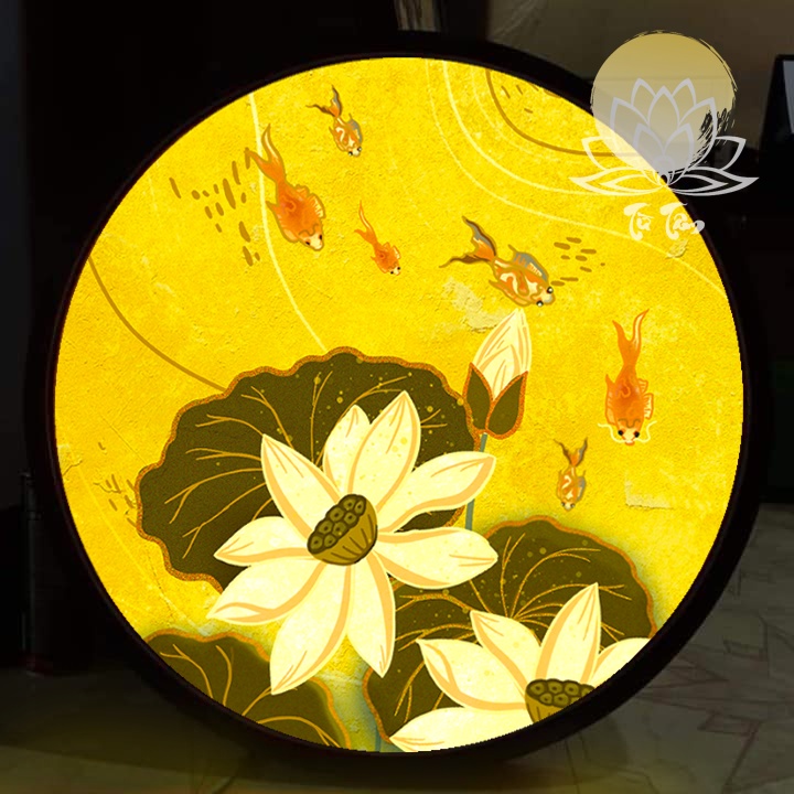 Đèn Hào Quang PHẬT TỪ TÂM, Tranh Trúc Chỉ TRÒN Hào Quang LED, Trang Trí Bàn Thờ, 30cm 40cm, Tranh SEN MÂU MỚI TUTAM-TC20