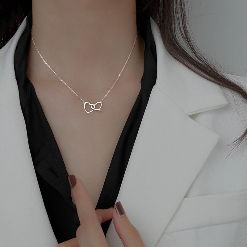 Vòng cổ Mặt Trái Tim Đôi Phong Cách Hàn Quốc