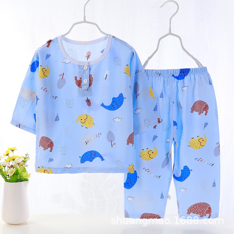 Bộ Đồ Ngủ Vải Cotton Họa Tiết Đáng Yêu Thời Trang Mùa Hè Cho Bé
