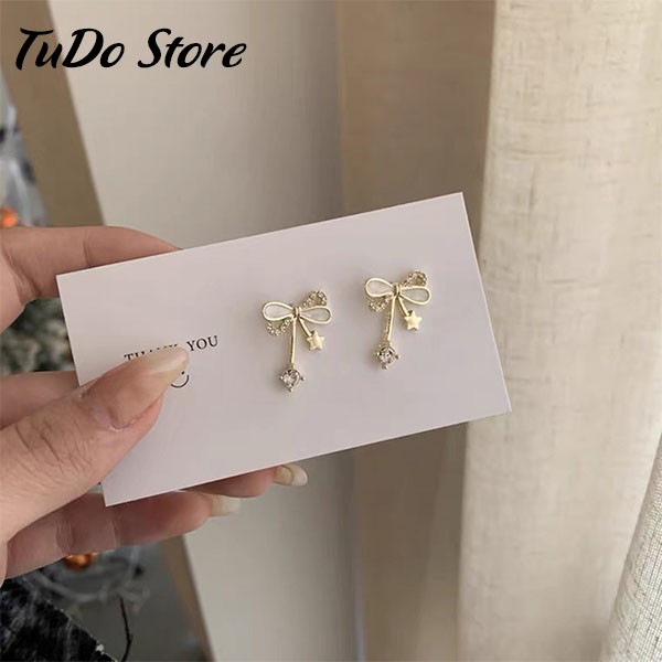 Khuyên tai, bông tai nữ Hàn quốc mạ bạc 925 hình nơ siêu xinh HT17