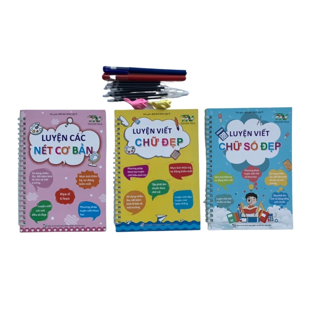 Luyện viết chữ đẹp, combo 03 cuốn, tặng bút tự bay màu