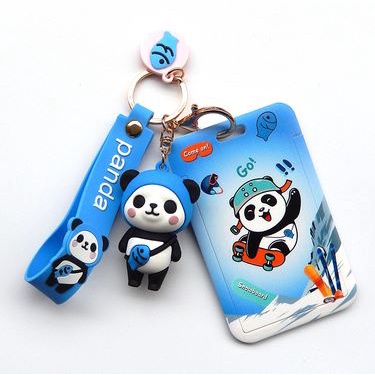 Case gấu trúc thể thao mùa đông đựng card, thẻ ATM, thẻ nhân viên, CCCD kèm móc khóa, dây đeo thẻ