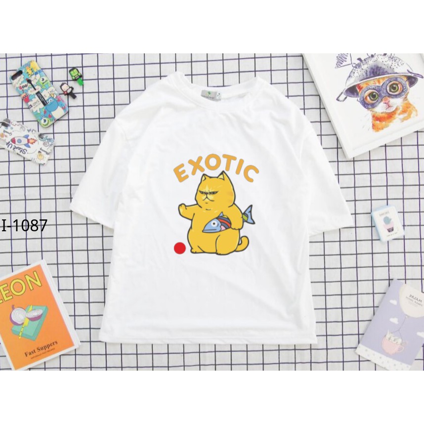 Áo Thun Nam Nữ Tay Lỡ Unisex Phông Trơn Oversize Form Rộng Basic Tee Hình MÈO EXOTIC