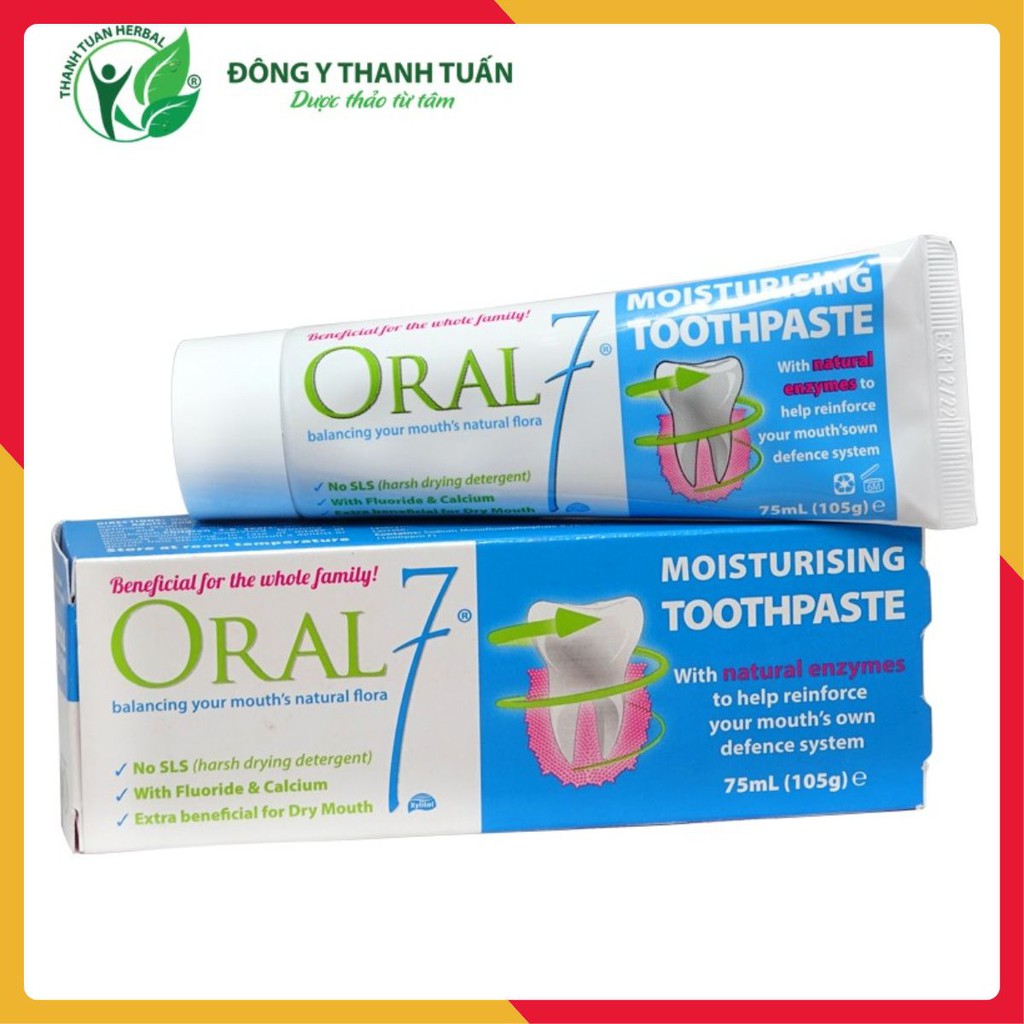 Kem đánh răng GIỮ ẨM MIỆNG ORAL7 Moisturising Toothpaste 75ml - Dành cho bệnh nhân tiểu đường, người sau hóa trị, xạ trị