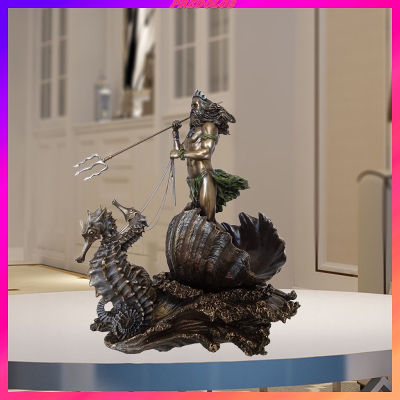 Bronze Finish Greek God of the Sea Statue Figurine Resin Craft Poseidon