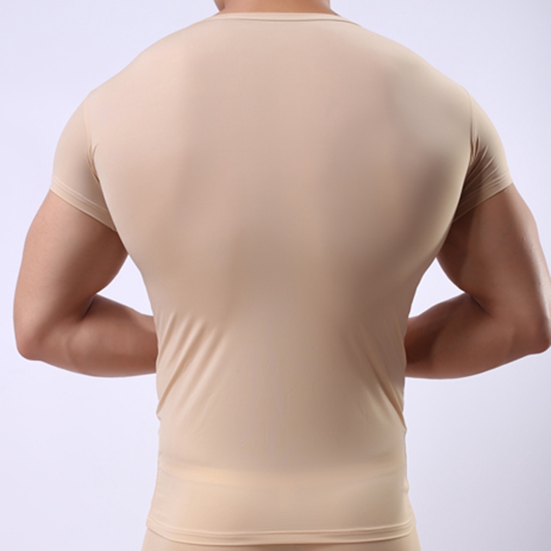 Áo Lót Lụa Xuyên Thấu Cổ Chữ V Không Đường May Thoáng Khí Cho Nam