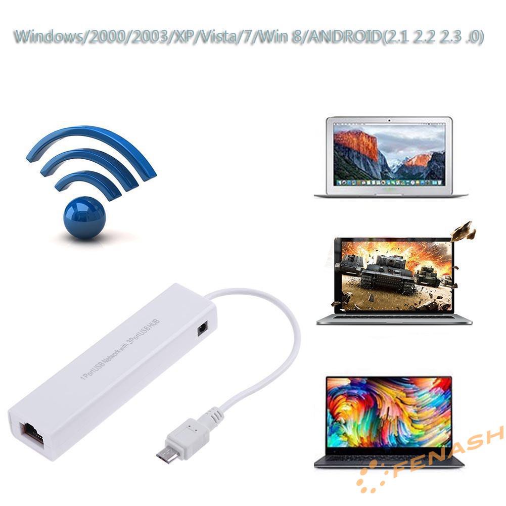 Bộ Chuyển Đổi 3 Cổng Usb 2.0 Hub 10 / 100mb Micro Usb Sang Rj45 Lan