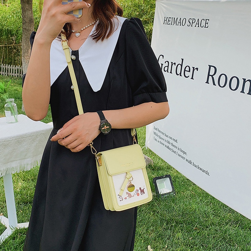 Túi đeo một bên vai IELGY hình vuông cỡ nhỏ in họa tiết hoạt hình phong cách Hàn Quốc thời trang dành cho nữ