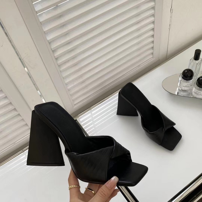 Guốc Gót Vát 2 Màu Đen Cam Full Size 35-39