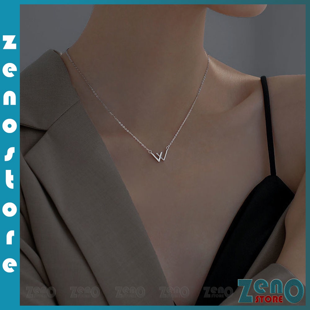 Vòng cổ ZenO titan chữ W (full box) DC06, dây chuyền W phong cách Hàn Quốc dành cho nữ