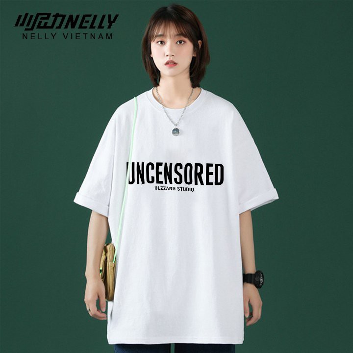 Áo thun unisex NELLY dáng rộng chất cotton in hình uncensored