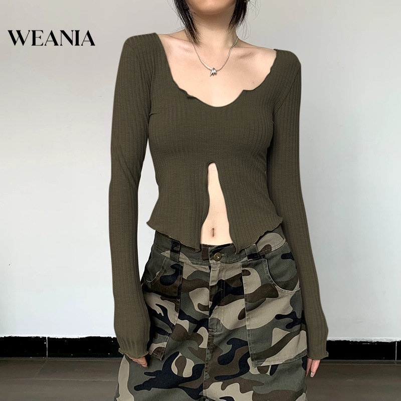 Áo Thun Tay Dài Phối Bèo Thiết Kế Xẻ Quyến Rũ