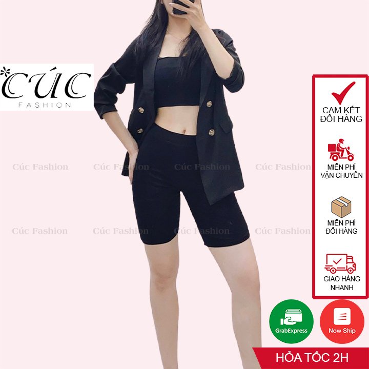 Quần legging đùi dáng ngố Cúc Fashion nữ nâng mông vải thun cao cấp cạp chun dầy dặn đồ mặc nhà tập gym yoga QL05 | BigBuy360 - bigbuy360.vn
