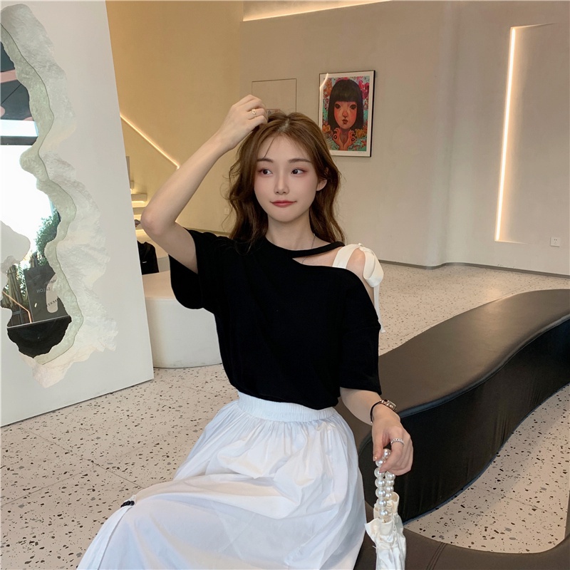 Mới Áo Thun Ngắn Tay Trễ Vai Xinh Xắn Theo Phong Cách Hàn Quốc