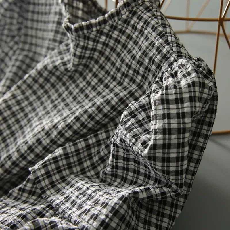 Áo Sơ Mi Sọc Ca Rô Đen Trắng Phong Cách Hàn Quốc Thời Trang Mùa Xuân 2021