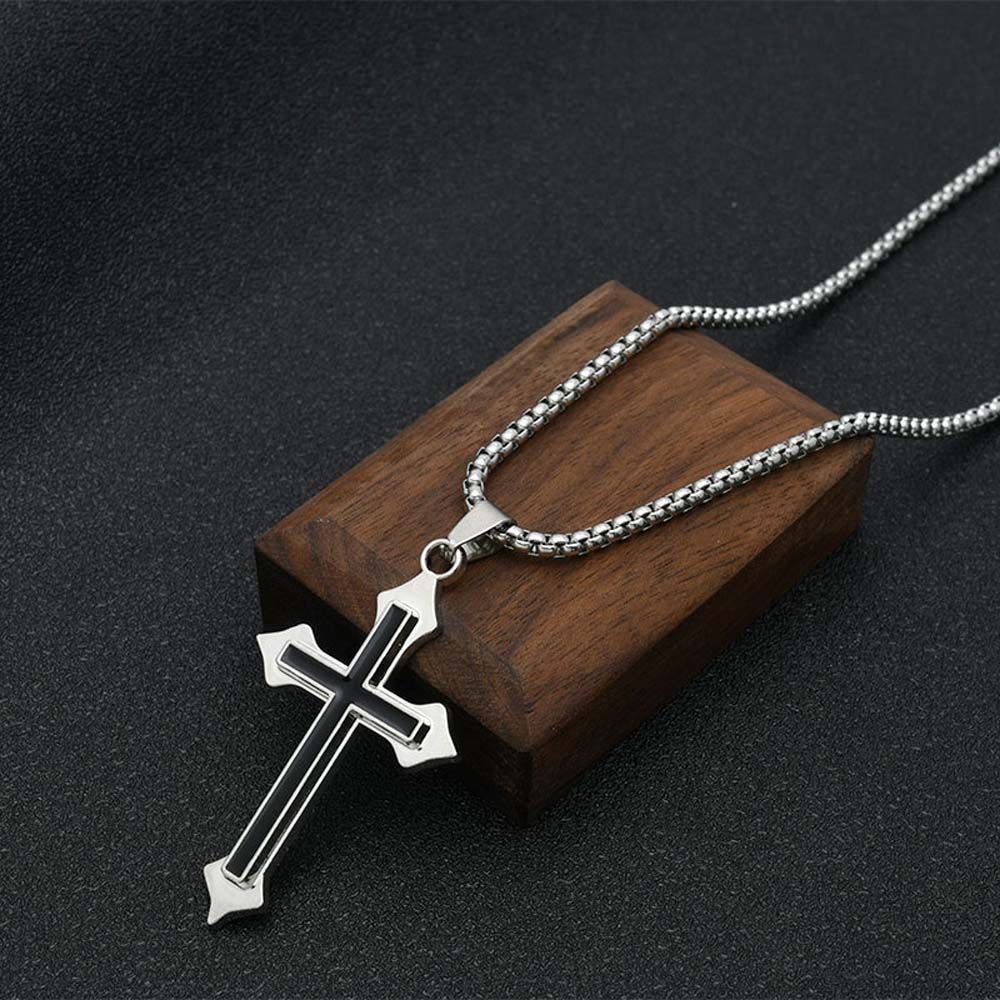 Vòng cổ dây xích mặt hình thánh giá màu đen phong cách gothic cổ đIển cho nam