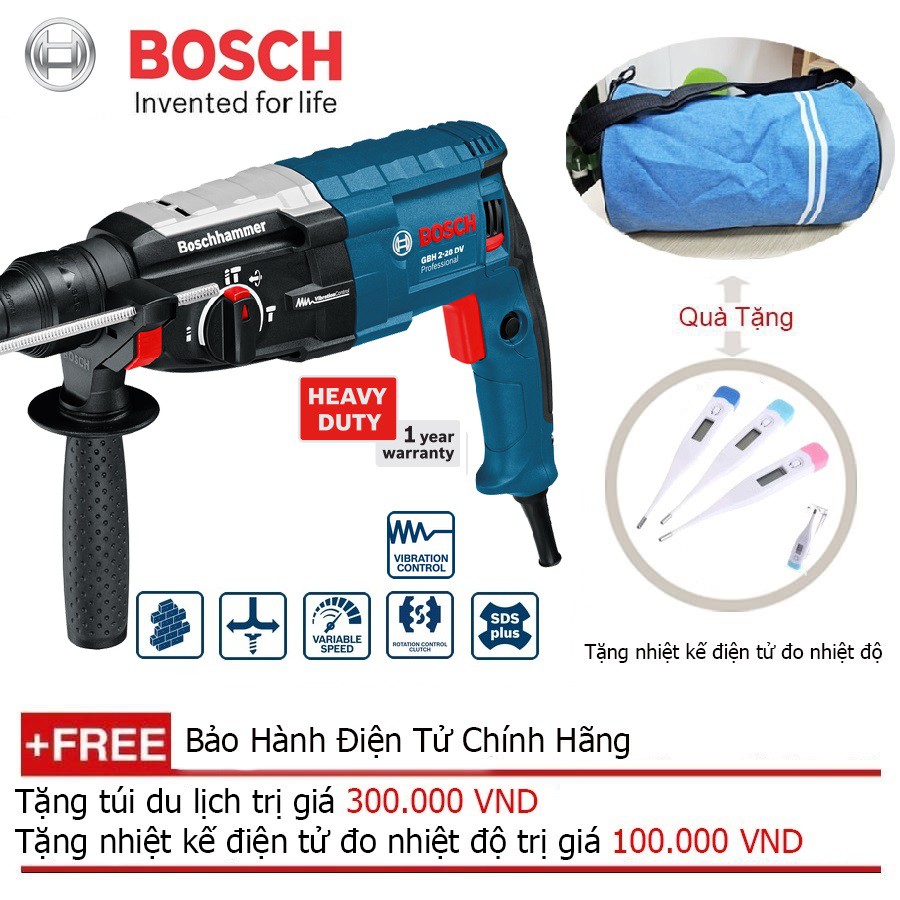 Máy khoan búa Bosch GBH 2-28 DV Professional + Quà tặng áo mưa