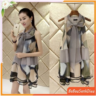 Váy bầu voan sát nách 2 tầng nơ cổ VB99H