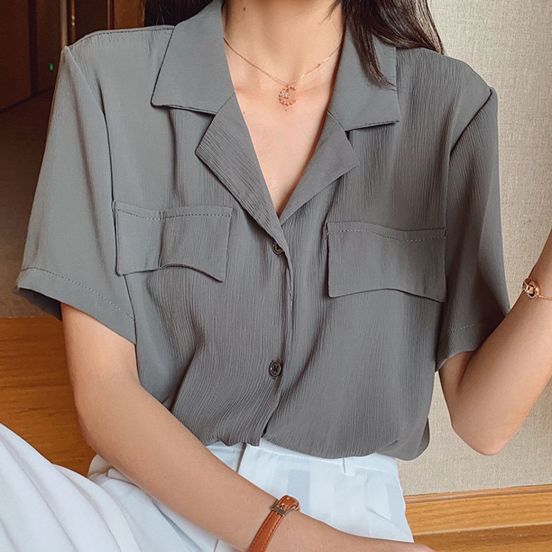 Áo Sơ Mi Tay Ngắn Thời Trang Cá Tính 172585 Áo Sơ Mi Voan Dáng Rộng Thời Trang Xinh Xắn Dành Cho Nữ