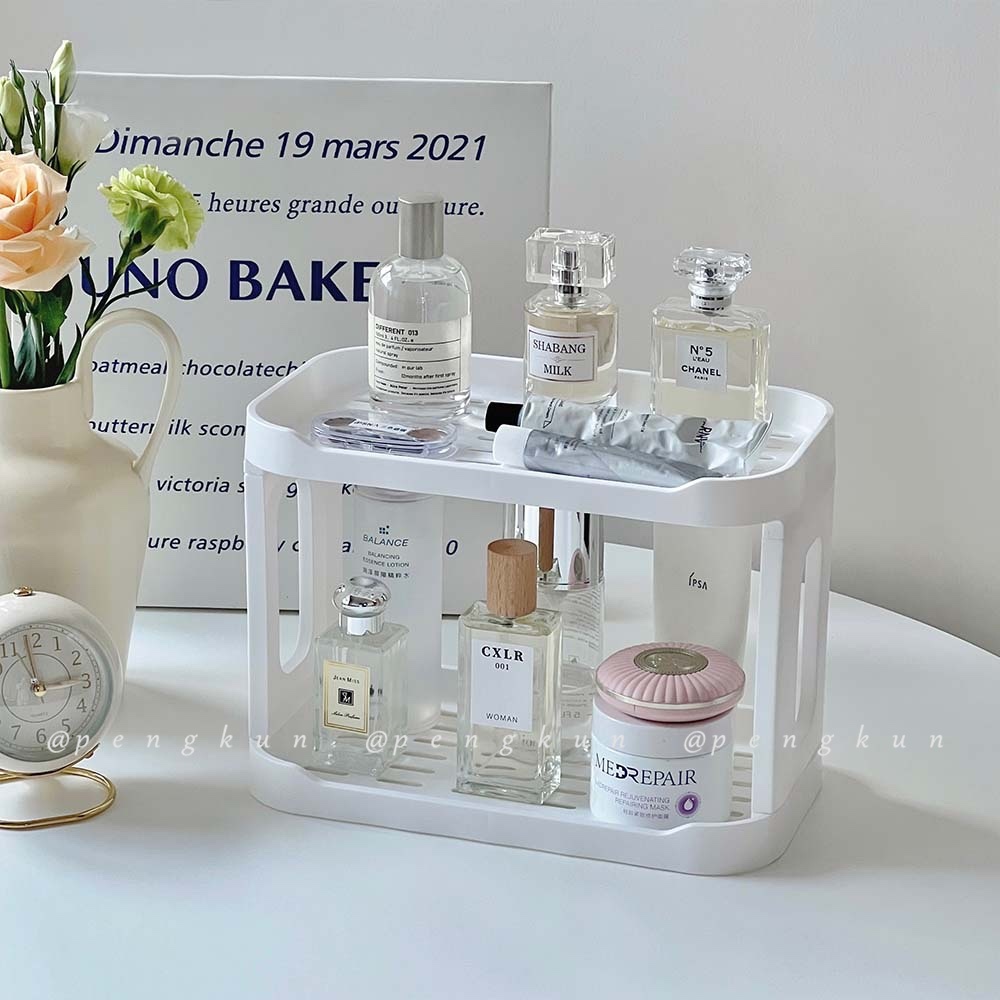 Kệ Hai Tầng Màu Trắng Đơn Giản Để Bàn Đựng Đồ Trang Điểm Đa Năng