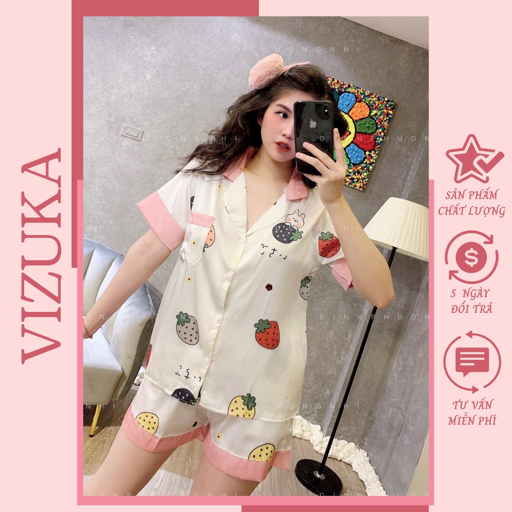 Đồ bộ nữ pijama lụa mặc nhà dễ thương tay ngắn quần đùi VIZUKA