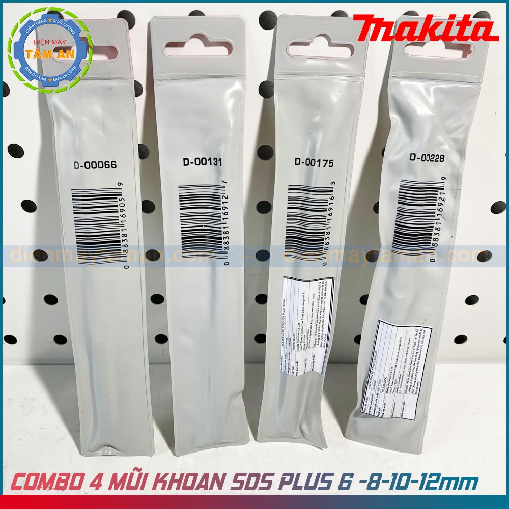 Combo bộ 04 mũi khoan bê tông sds plus Makita 6,8,10,12mm