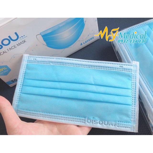 Khẩu trang y tế 4 lớp BISOU, hàng VN chất lượng cao xuất khẩu hộp 50 cái