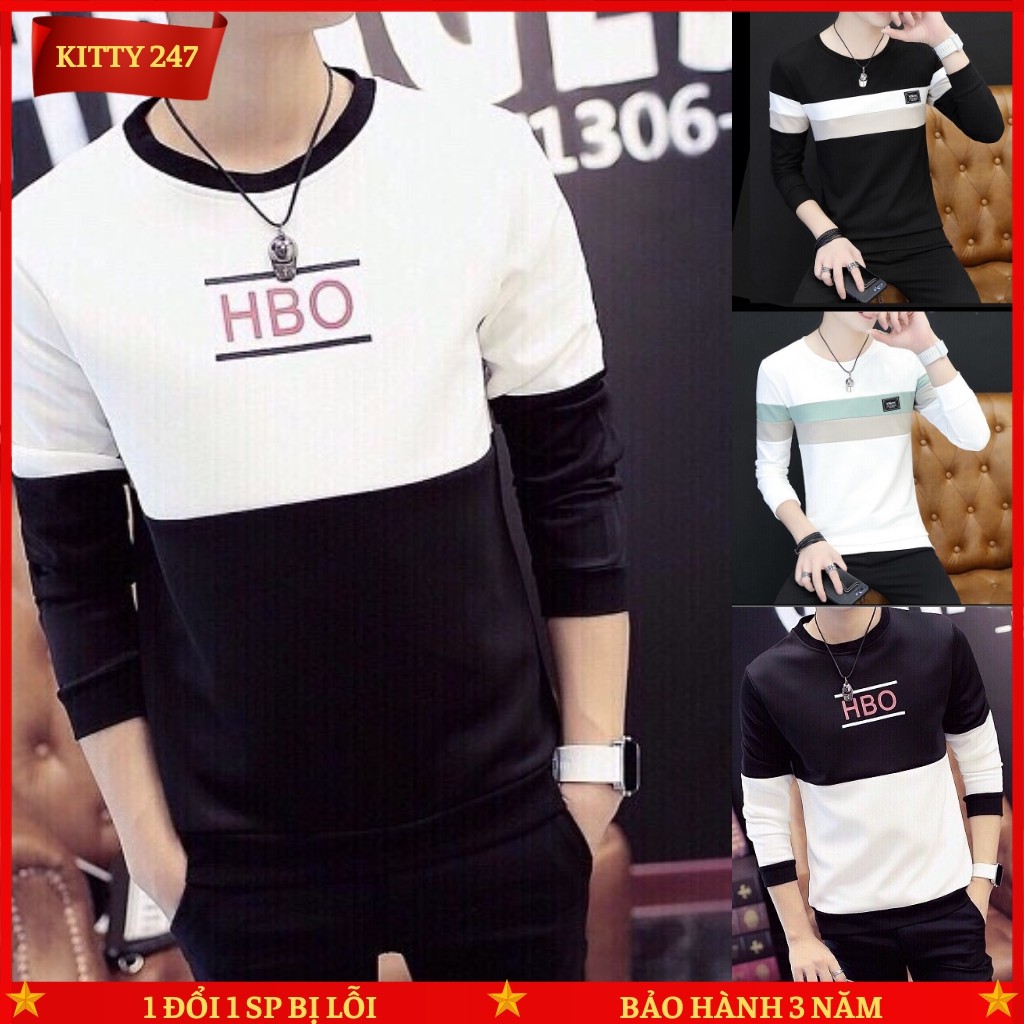 Áo Thun Nam Tay Dài KITTY247-AT08  Phối Màu Phong Cách Hàn Quốc, Chất Thun Co Dãn Thoáng Mát - 4 Màu | BigBuy360 - bigbuy360.vn
