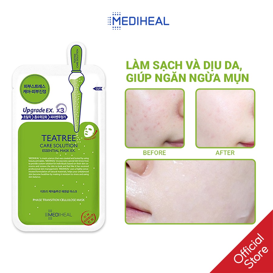 Mặt Nạ Tinh Chất Tràm Trà Ngăn Ngừa Mụn Mediheal Tea tree Care Solution Essential Mask Ex 24ml [K1]