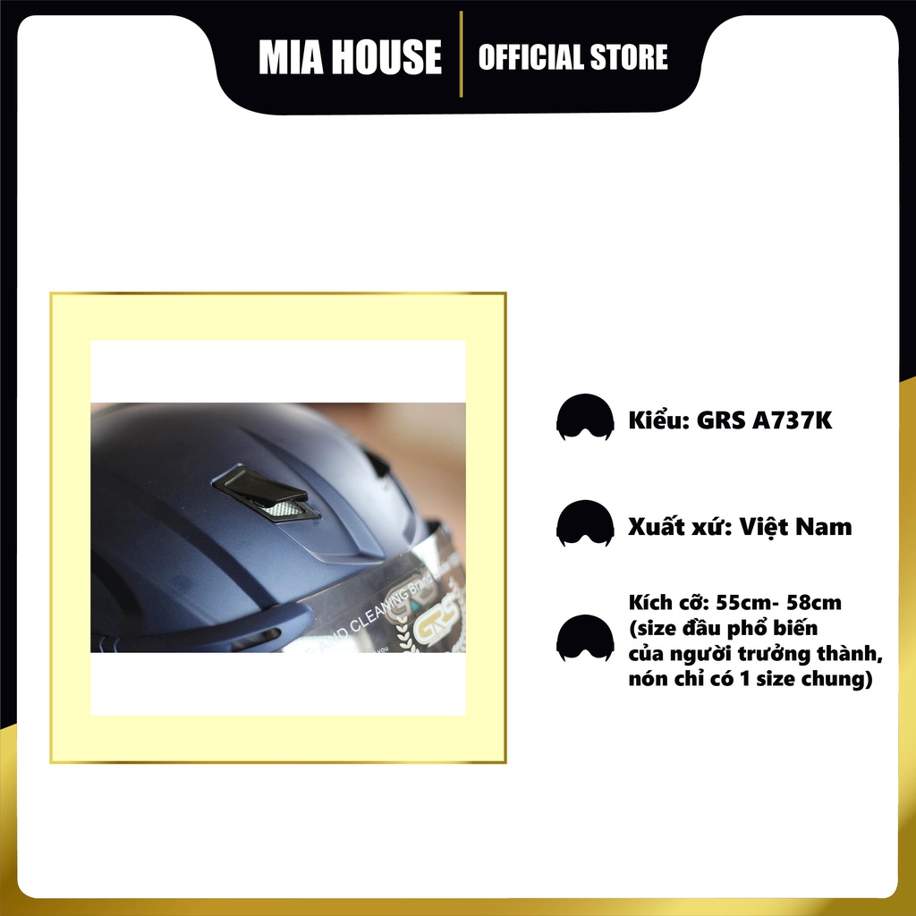 Mũ bảo hiểm nam nữ nửa đầu 1/2 có kính âm GRS A737K freesize nhiều màu siêu hot