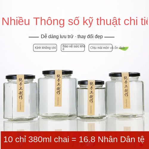 Chai thủy tinh sáu hàng lọ kín lọ mật ong tương ớt sốt thịt bò 2 kg bán buôn lọ bảo quản cấp thực phẩm có nắp