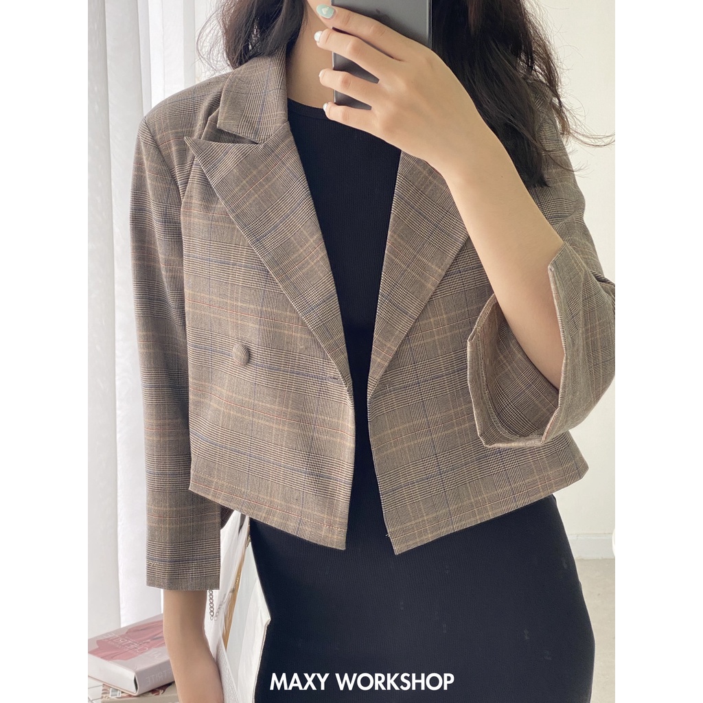 Áo khoác tay lửng Caro Orange Elite Blazer Maxy Workshop | BigBuy360 - bigbuy360.vn