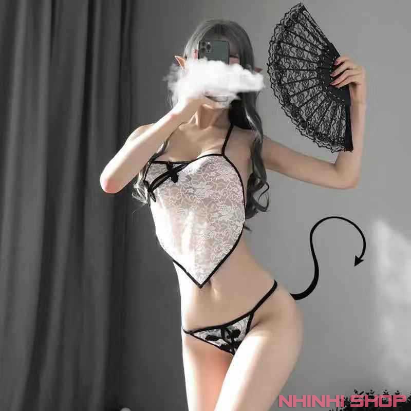 Yếm ngủ sexy đồ ngủ gợi cảm ren xuyên thấu cosplay tặng kèm quần chip quyến rũ DA21