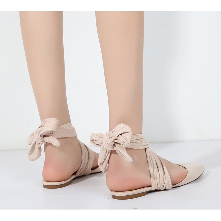 Giày búp bê gót buộc vải nơ 2 màu đỏ đô, kem | BigBuy360 - bigbuy360.vn