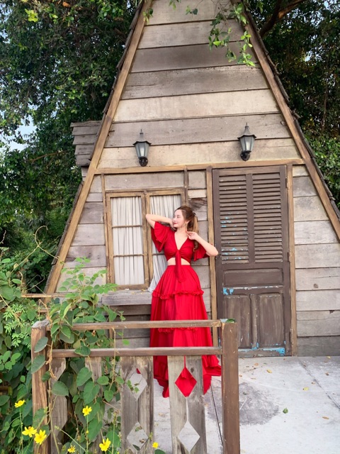 📛 [Ảnh thật] Sét áo cánh tiên phối chân váy maxi viền bèo đỏ hottrend , váy đi biển du lịch | BigBuy360 - bigbuy360.vn