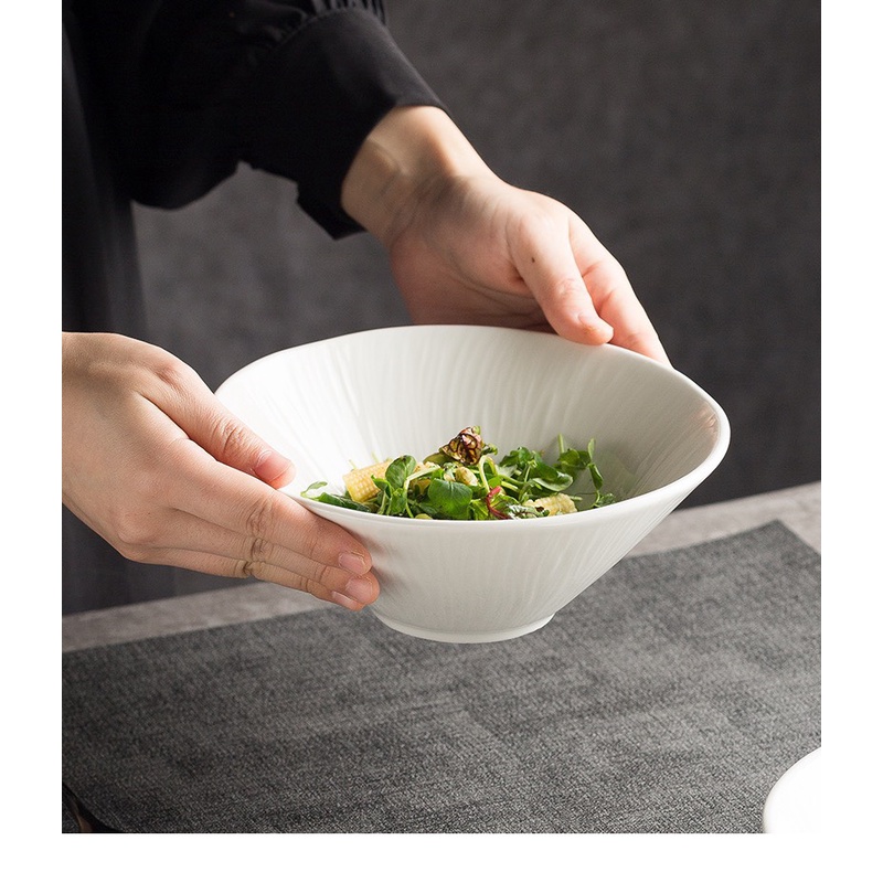 Bát sứ trắng, tô salad phong cách nhà hàng kiểu dáng mới lạ, hiện đại tinh tế