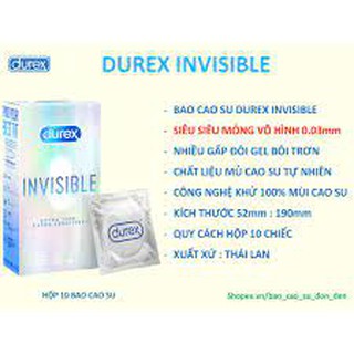 Bao cao su Durex Invisible Extra Thin siêu mỏng 10 bao ( che tên sản phẩm)