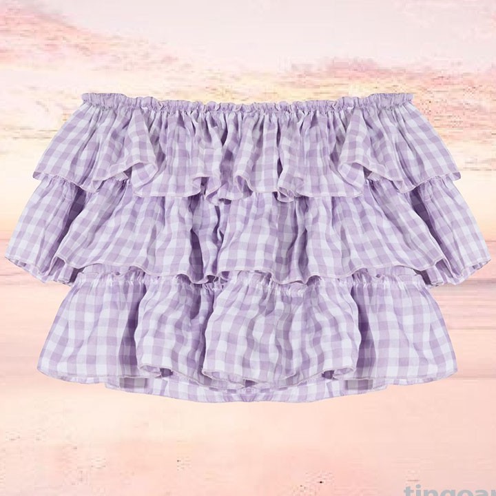 Áo trễ vai 3 tầng tím tingoan BOY BYE OFF/PP