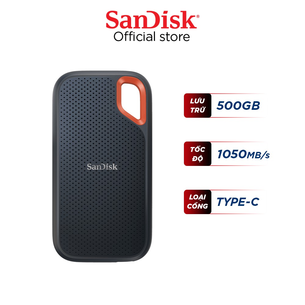 Ổ cứng SSD di động SanDisk 500GB E61 Extreme V2 / USB 3.2 Gen 2 cổng USB Type-C tốc độ upto 1050MB/s | BigBuy360 - bigbuy360.vn