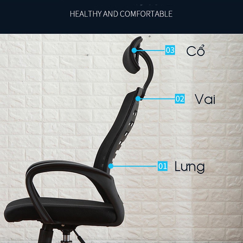 Ghế xoay văn phòng có tựa đầu, ngả lưng 45 độ_RE0345