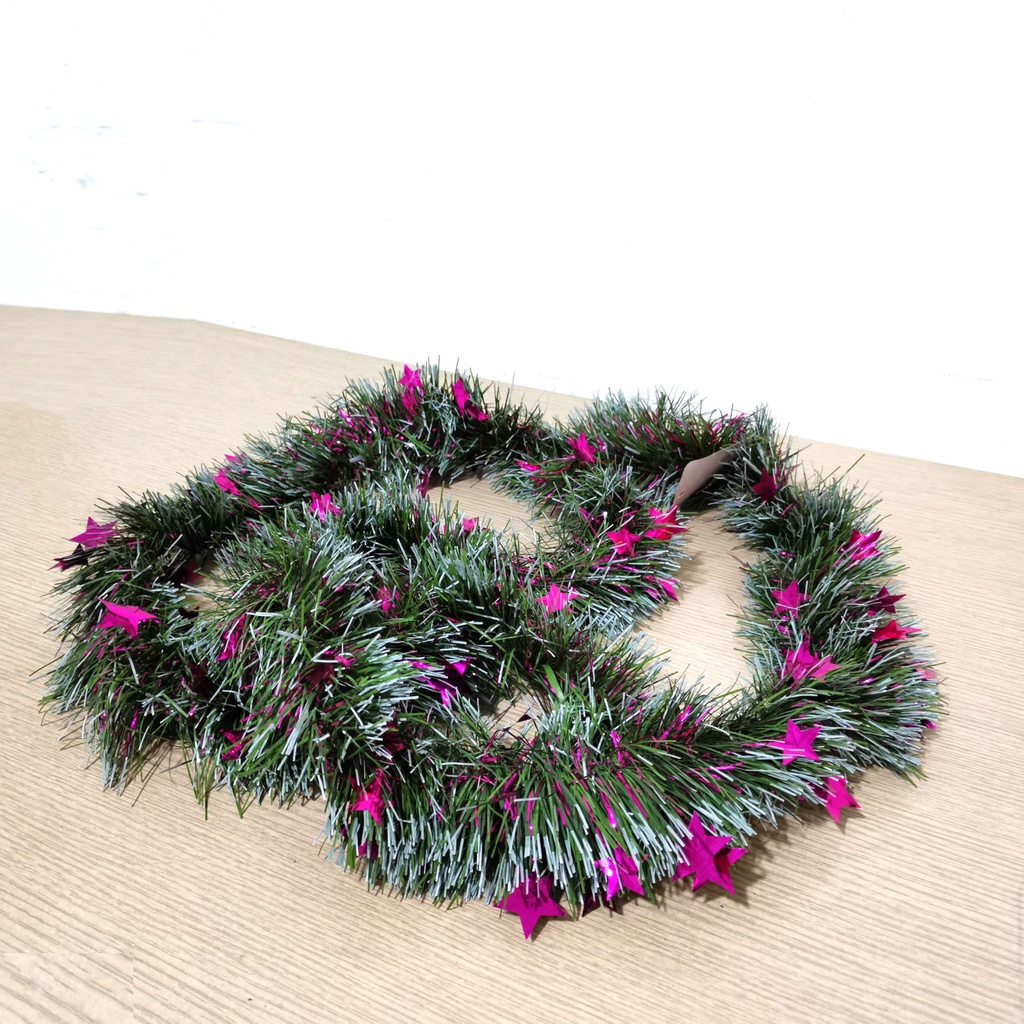 Sợi lá thông trang trí noel giáng sinh màu xanh chồn có ngôi sao dài 1m trang trí tường, cửa sổ, cửa ra vào